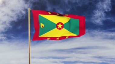 Grenada bayrağı rüzgarda sallanıyor. Yeşil ekran, alfa mat. Döngüye uygun animasyon