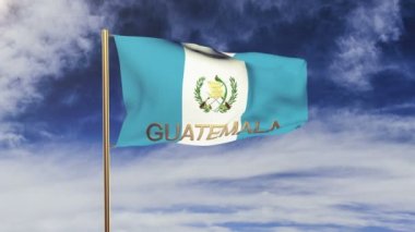 Guatemala bayrağı, rüzgarda sallanan unvanı ile. Döngülü güneş tarzı yükselir. Animasyon döngüsü