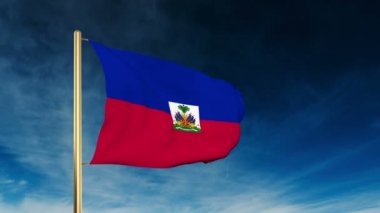Haiti bayrak kaydırıcı tarzı. Bulut arka plan animasyonu ile galibiyette el sallayarak