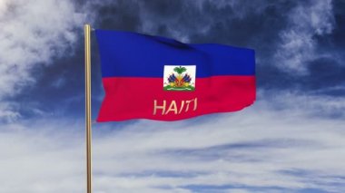 Haiti bayrağı ve unvanı rüzgarda sallanıyor. Döngülü güneş tarzı yükselir. Animasyon döngüsü