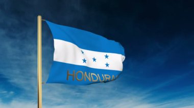 Başlık ile Honduras bayrak kaydırıcı tarzı. Bulut arka plan animasyonu ile rüzgarda el sallayarak