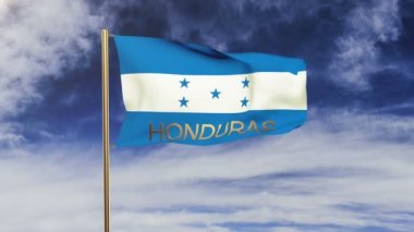 Honduras bayrağı ve unvanı rüzgarda sallanıyor. Döngülü güneş tarzı yükselir. Animasyon döngüsü