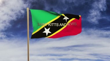 Saint Kitts ve Nevis bayrağı rüzgarda sallayarak başlık ile. Döngülü güneş tarzı yükselir. Animasyon döngüsü