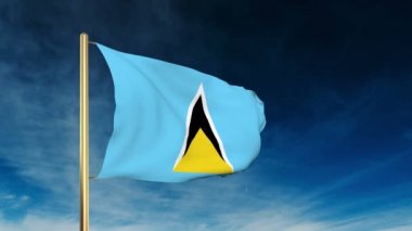 Saint Lucia bayrak kaydırıcı tarzı. Bulut arka plan animasyonu ile galibiyette el sallayarak