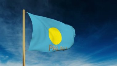 Başlık ile Palau bayrak kaydırıcı tarzı. Bulut arka plan animasyonu ile rüzgarda el sallayarak