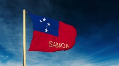 Başlığı ile Samoa bayrak kaydırıcı tarzı. Bulut arka plan animasyonu ile rüzgarda el sallayarak