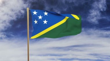 Solomon Adaları bayrağı rüzgarda sallanıyor. Yeşil ekran, alfa mat. Döngüye uygun animasyon