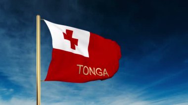 Başlığı ile Tonga bayrak kaydırıcı tarzı. Bulut arka plan animasyonu ile rüzgarda el sallayarak