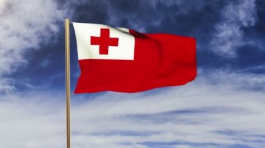Tonga bayrağı rüzgarda sallanıyor. Yeşil ekran, alfa mat. Döngüye uygun animasyon