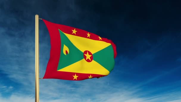 Grenada flagga Slider stil. Vinka i vinst med moln bakgrund animation — Stockvideo