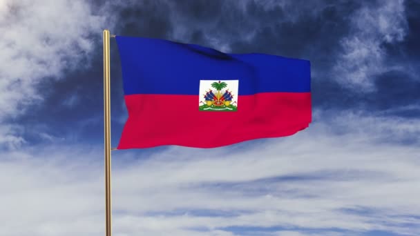 Haitská vlajka mává větrem. Zelená obrazovka, alfa podklad. Opakovatelná animace — Stock video
