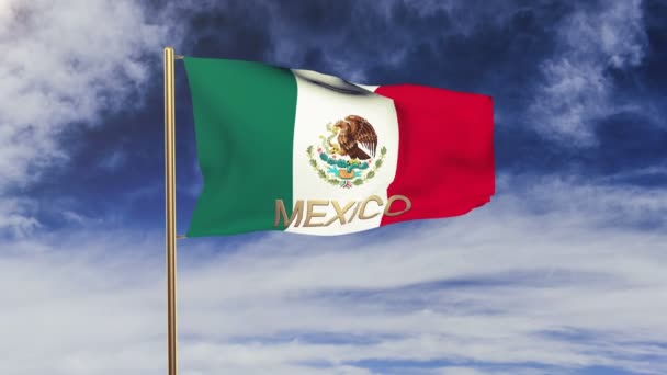 Meksika bayrağı ve unvanı rüzgarda sallanıyor. Döngülü güneş tarzı yükselir. Animasyon döngüsü — Stok video