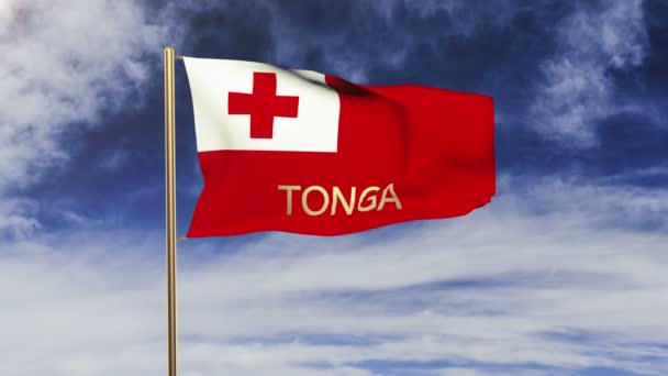 Tonga vlag met titel zwaaiende in de wind. Looping zon stijgt stijl. Animatie-lus — Stockvideo