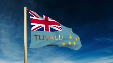 Başlık ile Tuvalu bayrak kaydırıcı tarzı. Bulut arka plan animasyonu ile rüzgarda el sallayarak