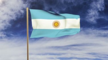 Arjantin bayrağı rüzgarda sallanıyor. Yeşil ekran, alfa mat. Döngüye uygun animasyon