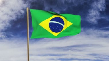 Brezilya bayrağı rüzgarda sallanıyor. Yeşil ekran, alfa mat. Döngüye uygun animasyon