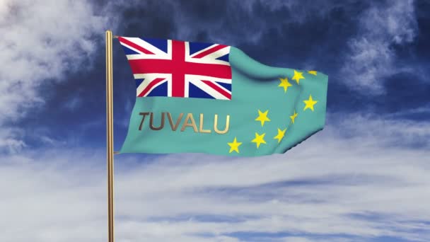 Tuvalu vlag met titel zwaaiende in de wind. Looping zon stijgt stijl. Animatie-lus — Stockvideo