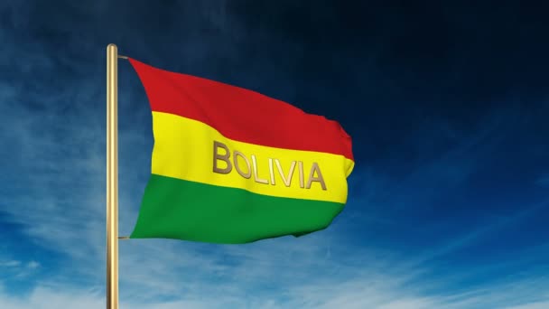 Estilo deslizante bandeira da Bolívia com título. Acenando ao vento com animação de fundo em nuvem — Vídeo de Stock