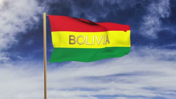 Bolivya bayrağı, rüzgarda el sallayan bir unvan. Döngülü güneş tarzı yükselir. Animasyon döngüsü — Stok video