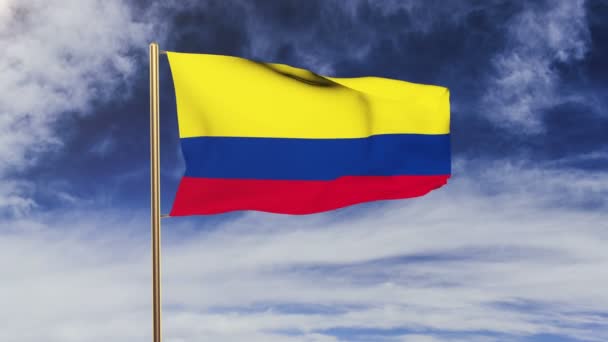 Colombia bandiera sventola nel vento. Schermo verde, alfa matte. Animazione Loopable — Video Stock