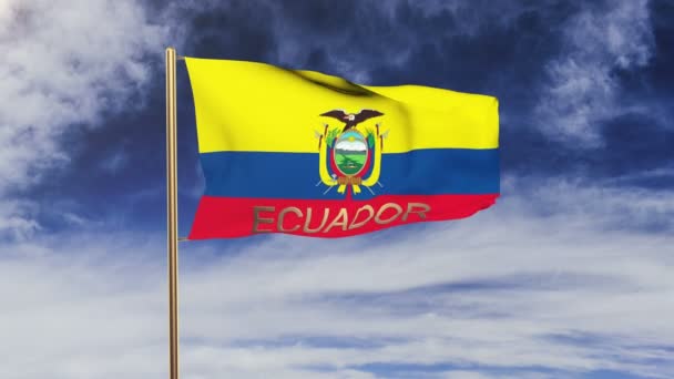 Η σημαία του Ισημερινού με τίτλο που χαιρετάει τον άνεμο. Ο ήλιος ανατέλλει. Βρόχος κίνησης — Αρχείο Βίντεο