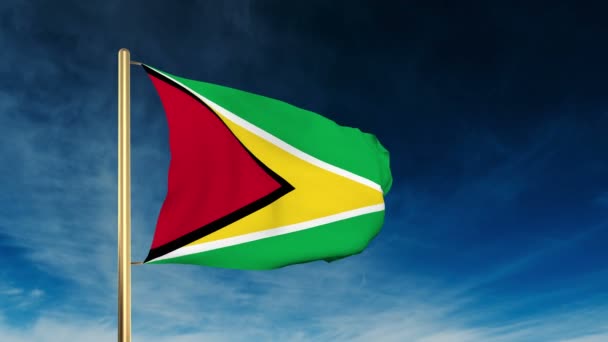 Guyana bandera deslizante estilo. Saludando en la victoria con la animación de fondo en la nube — Vídeo de stock