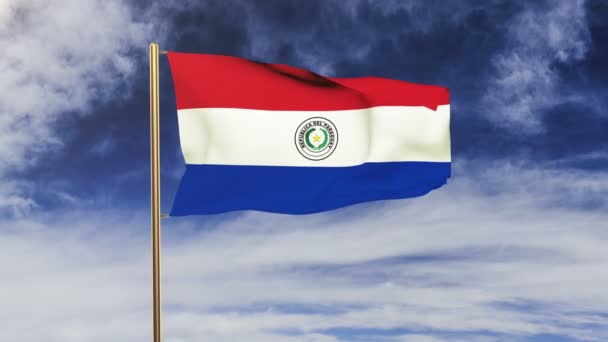 Paraguay bayrak rüzgarda sallayarak. Yeşil ekran, Alfa mat. Loopable animasyon — Stok video