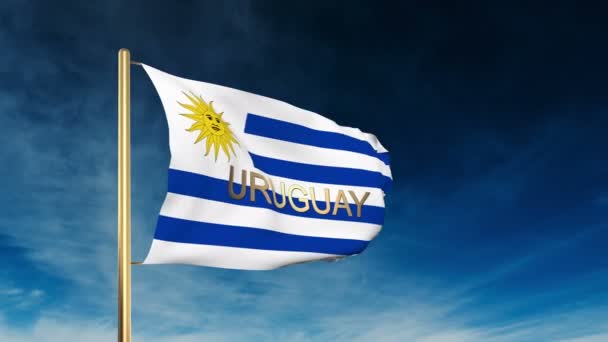 Uruguay flagga reglaget stil med titeln. Vajande i vinden med cloud bakgrunden animation — Stockvideo