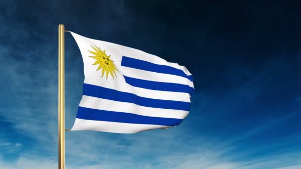 Uruguay flag slider style. Waving in the win with cloud background animation — Stock Video