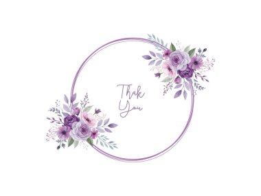 Watercolor purple floral wreath with circle shape illustration perfect for wedding invitations, greeting cards, posters, banners, logos and decorative stationery templates