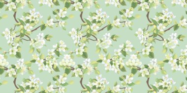 Zarif, pürüzsüz çiçek deseni yumuşak mavi arka planda narin beyaz çiçekler, duvar kağıtları, tekstil ve sofistike modern yüzey tasarımı projeleri için ideal..