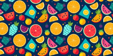 Kumaş desenli tekstil duvar kâğıdı ve parlak tropikal yaz dekoratif arka planı için ideal meyveli kusursuz desen.