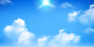 Açık alanı aydınlatan parlak güneş ışığıyla mavi gökyüzü çizimi eğitim ve yaratıcı tasarım için temiz pozitif atmosfer yaratıyor