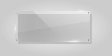 Gölge ve ışık parıltılı gerçekçi şeffaf cam levha UI mokasenleri, akrilik ekranlar, minimal arayüzler ve çağdaş sunumlar için modern 3B pencere efekti oluşturur