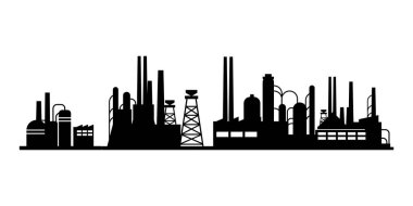 Endüstriyel binaların silüeti, sanayi ekonomisi altyapı tasarımı için fabrika deposu fabrikasının ufuk çizgisini gösteriyor.
