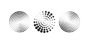 Yuvarlak noktalı çerçeve ve dairesel desen kenarlı soyut yarım ton daire tasarımı markalaşma düzeni ve çağdaş grafik tasarım uygulamaları için uygun posterler