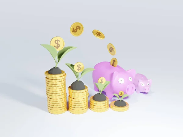 3D快乐小猪银行与下跌的金币 存钱的概念 — 图库照片