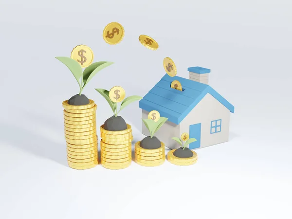 Stack Monete Salvadanaio Casa Risparmio Denaro Investire Comprare Una Casa — Foto Stock