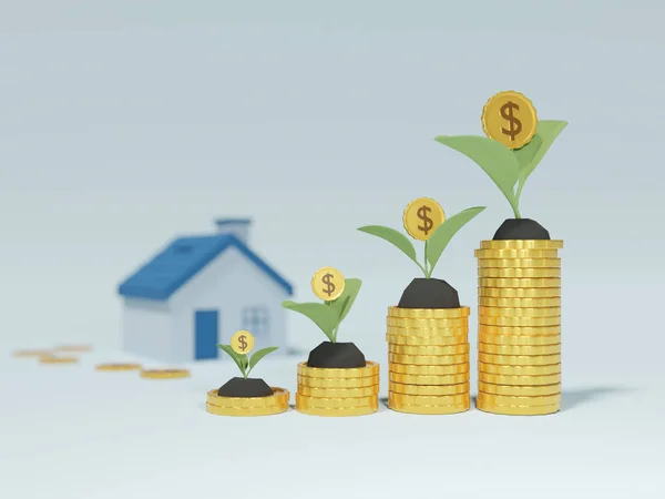 Stack Monete Salvadanaio Casa Risparmio Denaro Investire Comprare Una Casa — Foto Stock