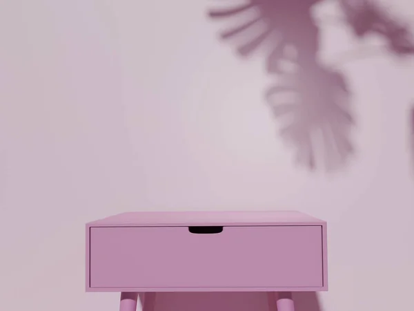 Пустой Розовый Стол Мягкой Розовой Стеной Копировальным Пространством Женщин Косметический — стоковое фото