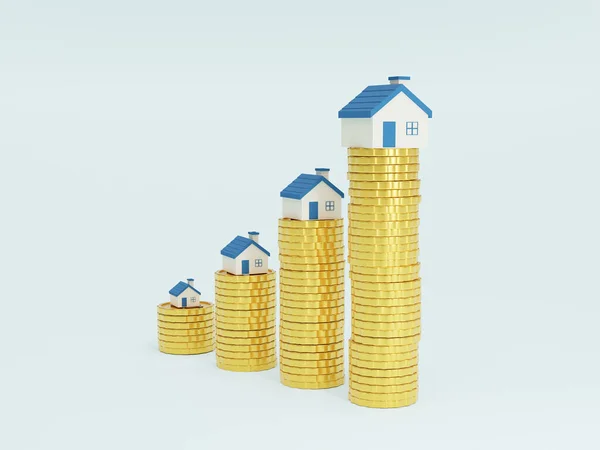 Stack Monete Casa Risparmio Denaro Investire Comprare Una Casa Prestito — Foto Stock