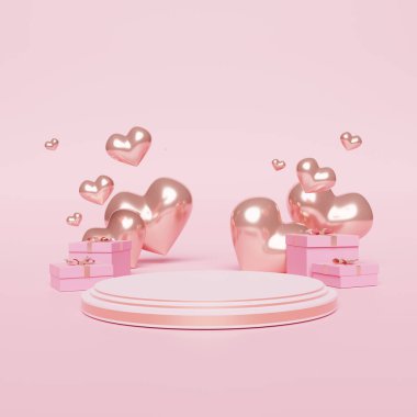 Kalpli 3D model sahne. Mutlu Kadınlar, Anneler Günü, Sevgililer Günü, doğum günü için sergi, hediye ve reklam için geometri podyumu şekli.