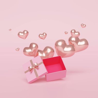Sevgililer Günü, Anneler Günü, Doğum günü için hediye kutusuyla Sevgililer Günü 'nün 3D' si.