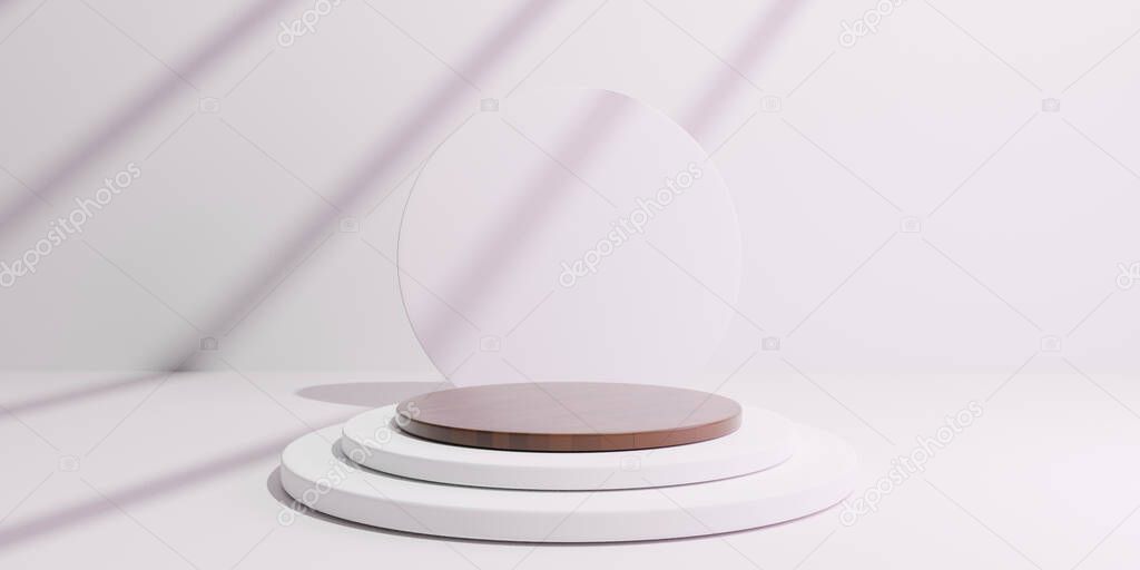 3D rendering of pedestal podium, Abstract minimal display empty space. Geometry podium for beauty cosmetic products.