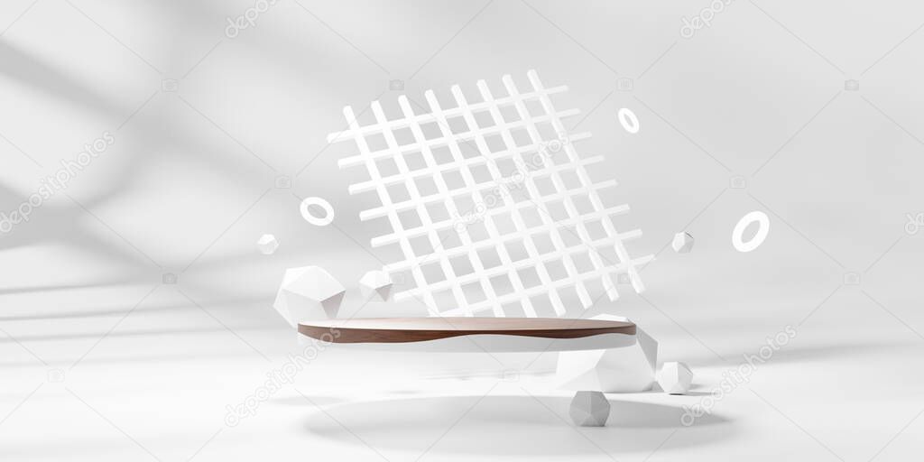 3D rendering of pedestal podium, Abstract minimal display empty space. Geometry podium for beauty cosmetic products.