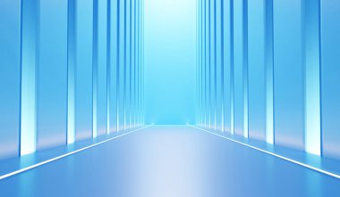 Boş sahneli fütürist modern arka plan. Gelecekteki modern iç mekan konsepti. 3B görüntüleme.