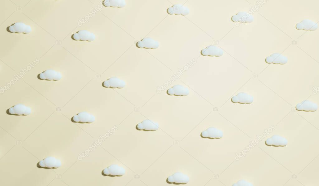 3d soft yellow background with cartoon cloudy.  Pastel backdrop.