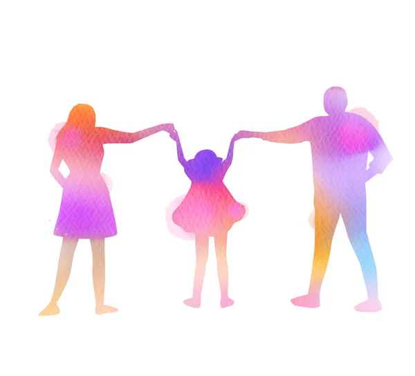 Silhouette Watercolor Happy Parents Having Good Time Little Children Digital — ストック写真