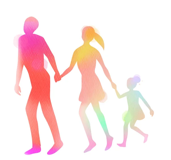 Silhouette Watercolor Happy Parents Having Good Time Little Children Digital — Stock Photo, Image