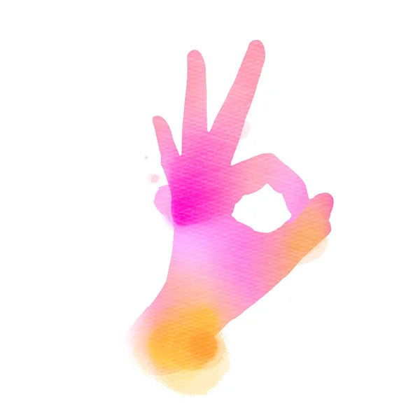 Okay Hand Sign Silhouette Abstract Watercolor Painted Digital Art Painting — Photo